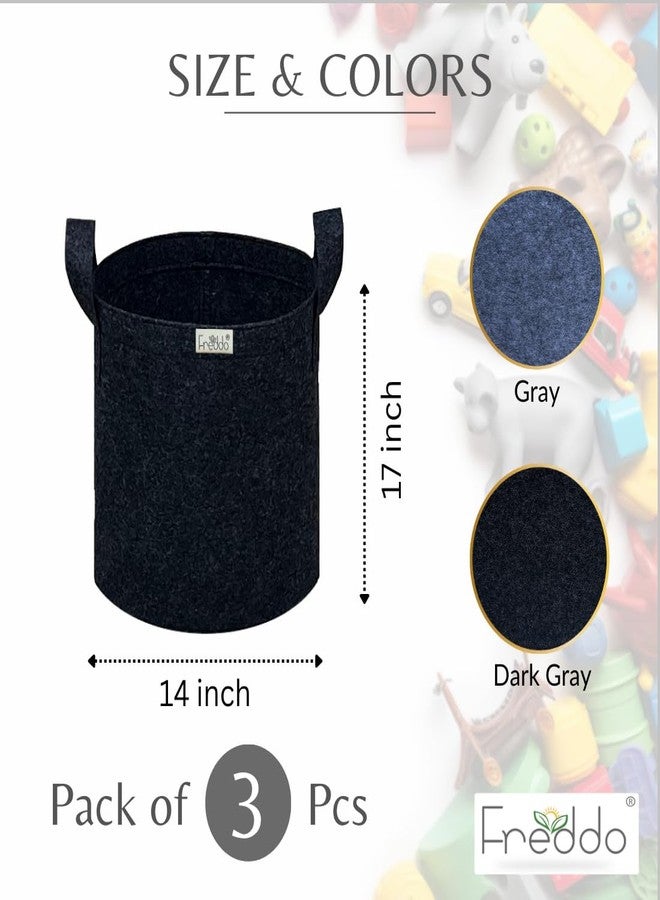 FREDDO - Storage Bins Foldable & Convenient Felt Fabric Storage Organizer for Loundry, Toys, Clothes, Books, Color- Black - Pack of 3 Pcs - Image 2